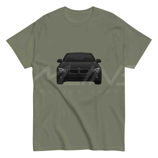 Flat product shot of M Sedan Cartoon Tee in military green – premium cotton automotive T-shirt