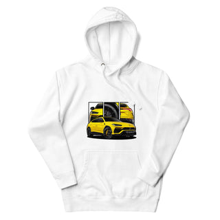 Performance SUV Legends white hoodie featuring custom car artwork inspired by the Lamborghini Urus