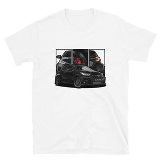 Hot Hatch JDM Legends white t-shirt featuring custom car artwork inspired by the Toyota Yaris GR