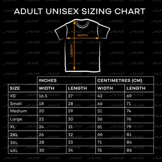 M Line Automotive size guide foR Tee – unisex fit measurements