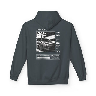M LINE Vol.01 Beasts Hoodie – Dark Heather with manga Range Rover Sport SV back print