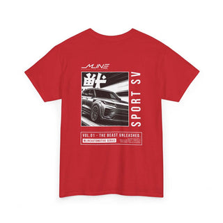 Product rear – Red → VOL.01 Beast Unleashed Range Rover Sport SV wide bodykit manga streetwear t-shirt in red, back design