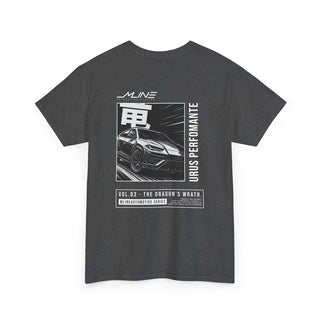 Product rear – Heather → VOL.03 Dragon’s Wrath Lamborghini Urus manga streetwear t-shirt in heather grey, back design