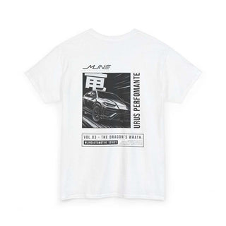 Product rear – White → “VOL.03 Dragon’s Wrath Lamborghini Urus widebody manga t-shirt back print in black