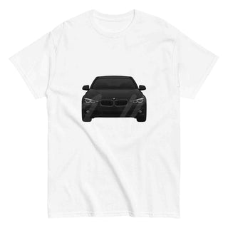 Front view of M Sedan Cartoon Tee in white – automotive streetwear by M Line Automotive