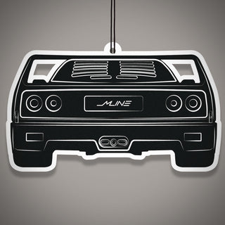 F40 rear view silhouette air freshener – supercar artwork on white background by M Line Automotive