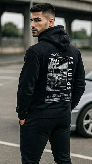 M Line Automotive Vol 01 Beast Unleashed hoodie black back design Range Rover Sport SV illustration automotive streetwear - mobile