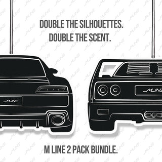 Two car silhouettes with branding and promotional text on a light background