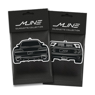 Two black packages with car silhouettes and 'MLine' branding on a white background - M Line Automotive 2 Pack Air Freshener Bundle Deal