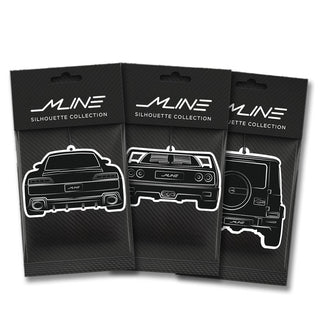 Three custom rear view air fresheners laid out on white background – 3-pack bundle