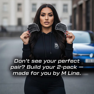 Two custom car air fresheners bundle photographed with M Line Automotive streetwear
