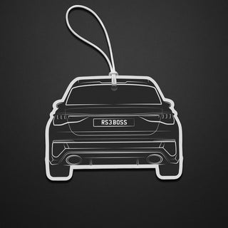 Audi RS3 8Y rear silhouette air freshener with personalised plate – RS3BOSS example – by M Line Automotive