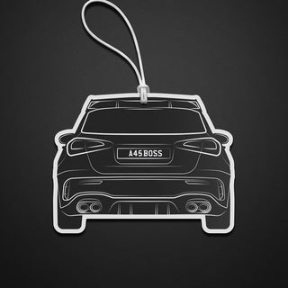 Mercedes A45 AMG W177 rear silhouette car air freshener with personalised number plate option; A45BOSS example