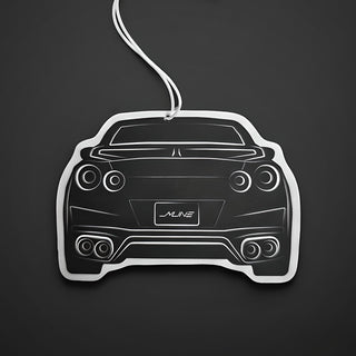R35 rear silhouette air freshener in black and white on dark background – M Line Automotive