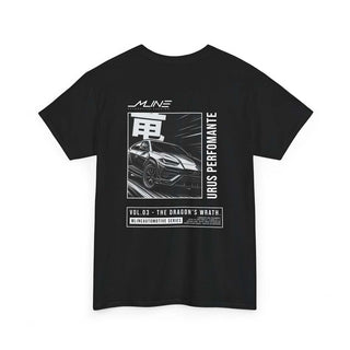Product rear – Black → “VOL.03 Dragon’s Wrath Lamborghini Urus widebody manga t-shirt back print in black
